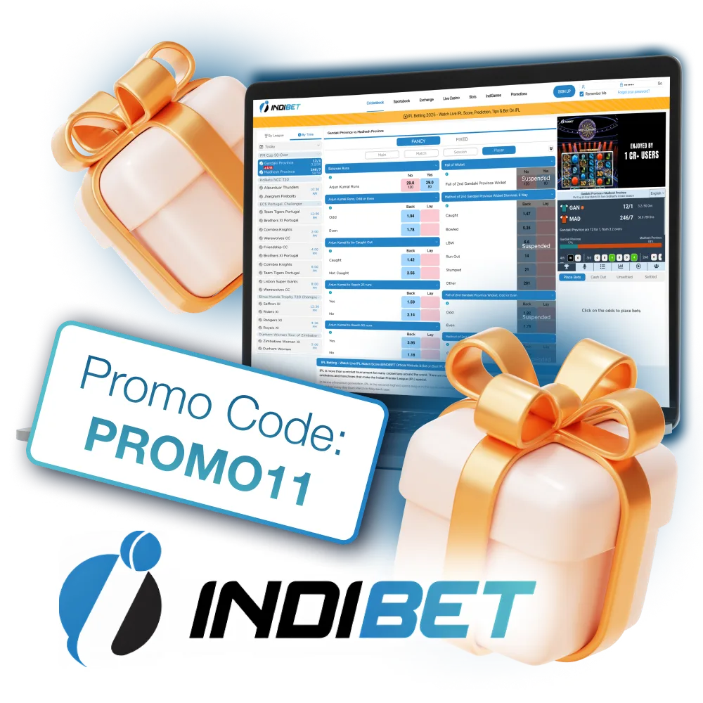 Use the exclusive PROMO11 code after registering on Indibet.