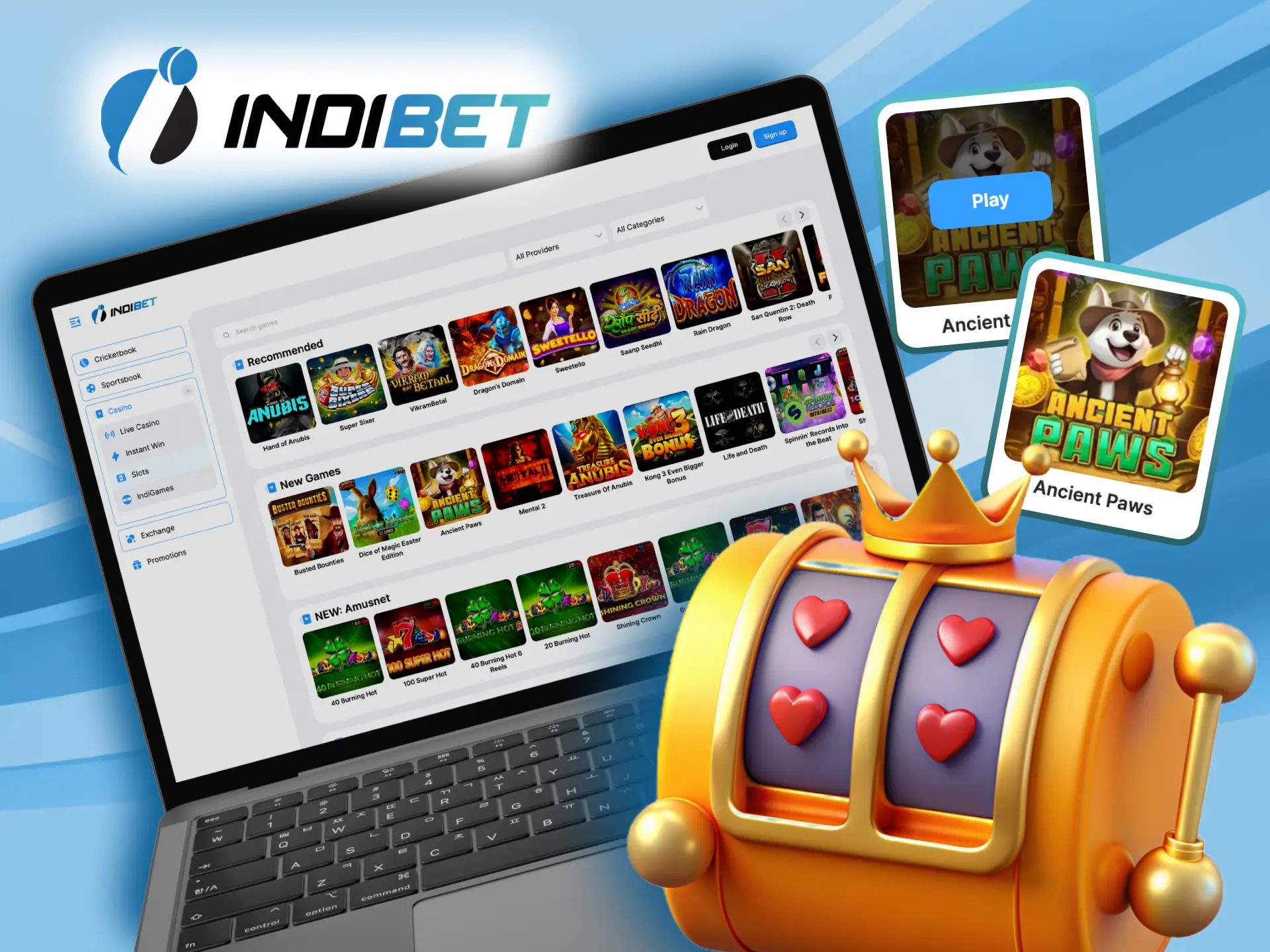 Spin different slots and win money at Indibet Casino.